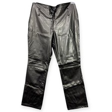 Vintage Y2K RAVE Faux Leather Straight Pants Black Polyurethane Dance Low Rise 9