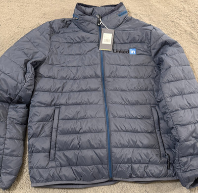 Linkedin Weatherproof PillowPac Puffer Jacket Mens L Gray Pax Logo New