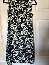 Chaps Sleeveless Round Collar Zipper Sheath Dress Size 4 Blues Greens Floral