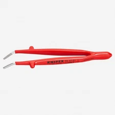 Knipex Stainless Steel Gripping Tweezers, Angled, 1000V Insulated, 5.5"