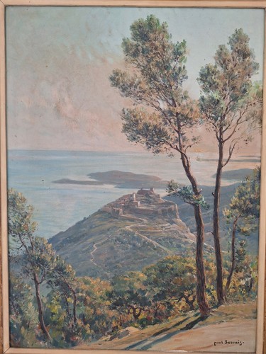 peinture ancienne hst Village D’èze "Vue De La Grande Corniche"1935 Paul Servais - Photo 4 sur 12