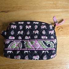 Vera Bradley PINK ELEPHANTS Cosmetic Make Up Travel Bag Pouch Plastic Lined Zip