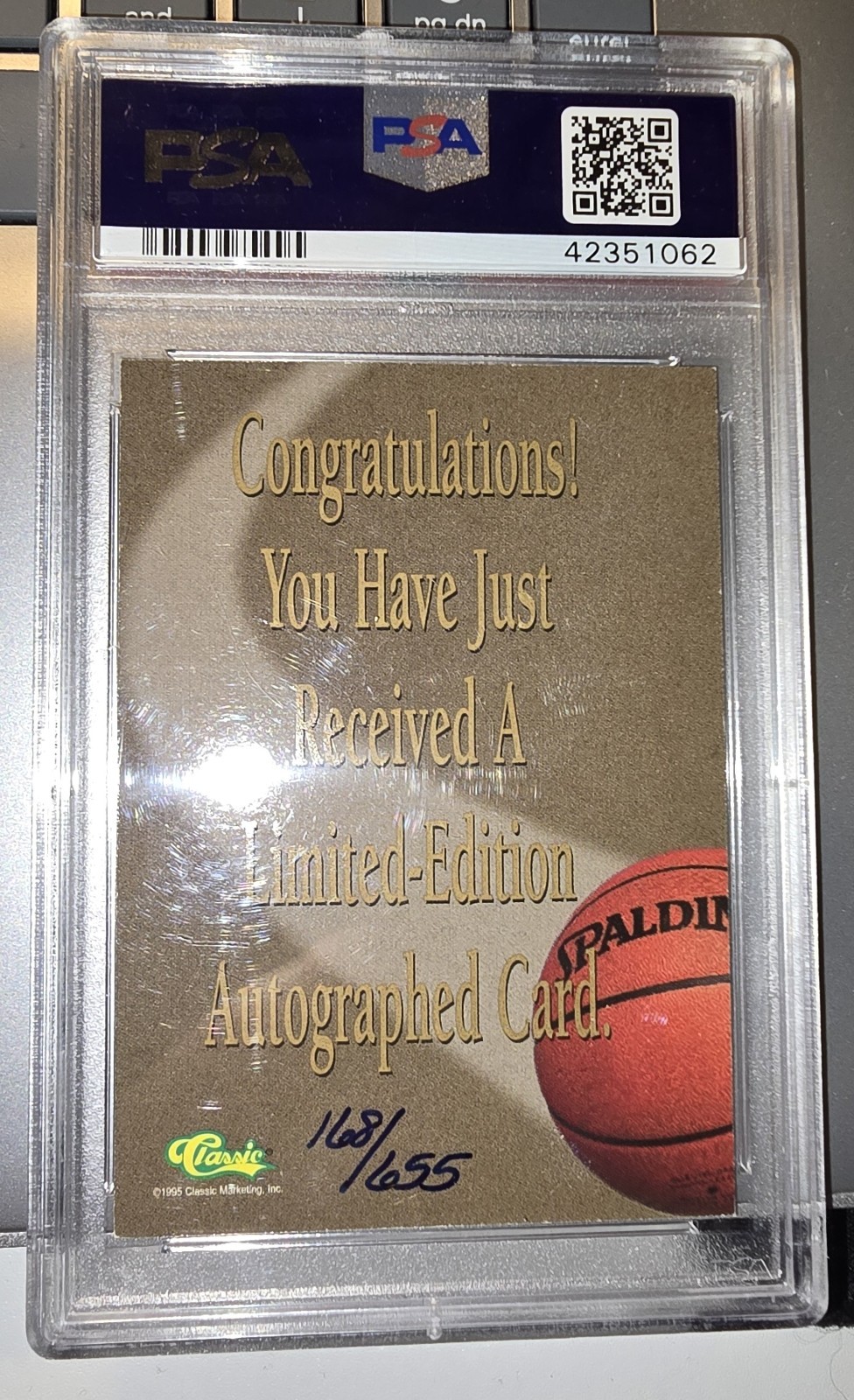 Classic 1995 5 Sport Hot Box Autographs Shaquille O'Neal #168/655 PSA Auto 8 view 2