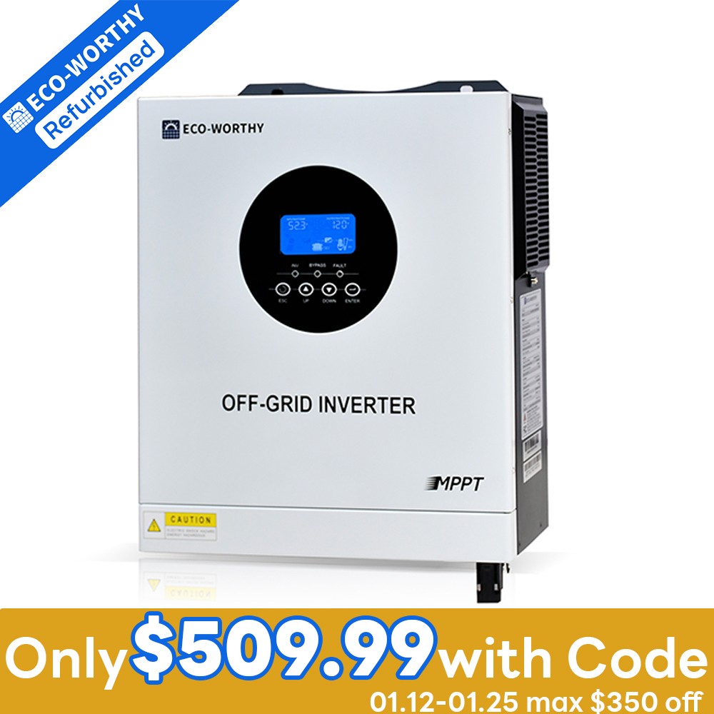 ECO-WORTHY 5KW Solar Hybrid Inverter 48V DC-120V/220V AC Split Phase Off-Grid. Available Now for $599.99