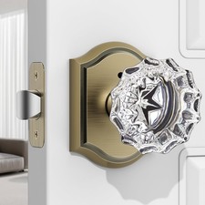 1 Pack Glass Door Knob, Rosette Shaped Crystal Door Knobs with Lock, Antique ...