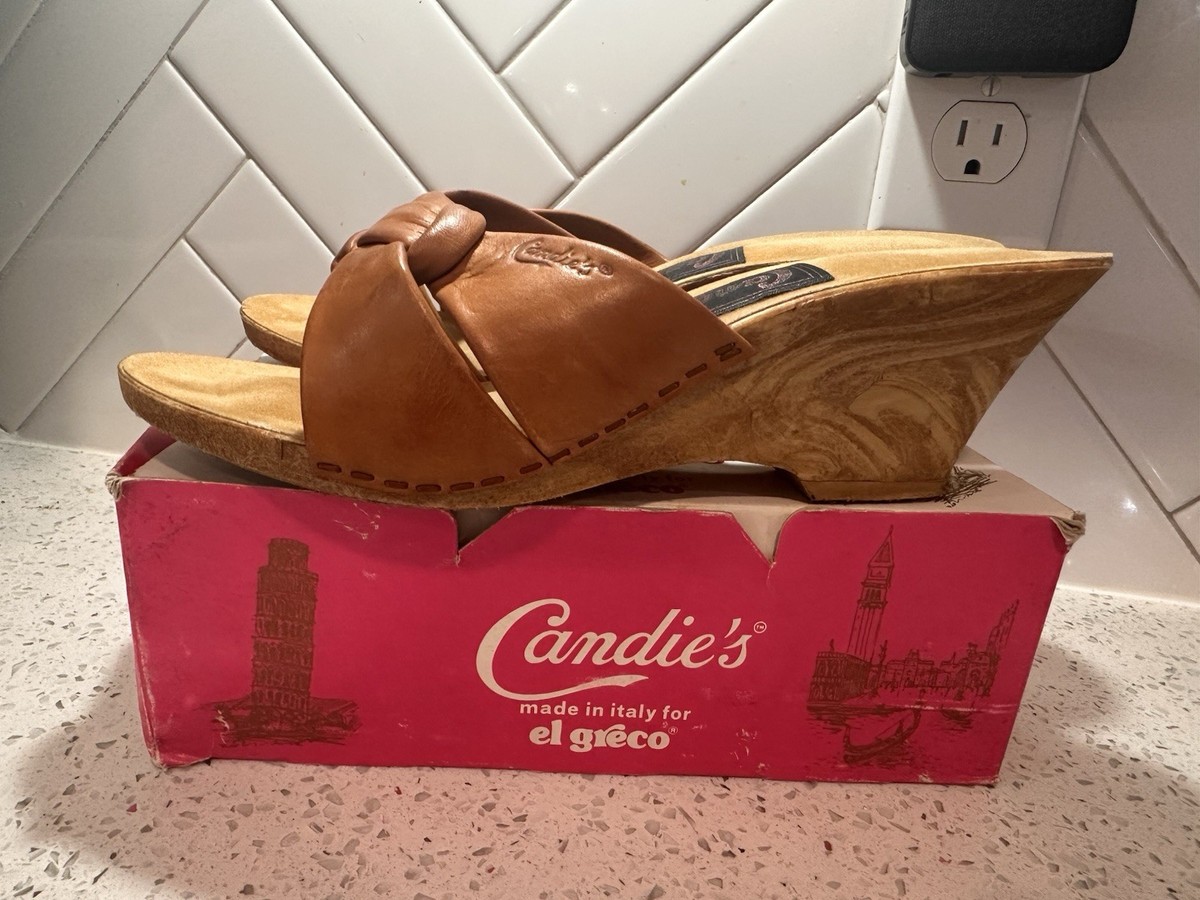 Candies Vintage 1980s Knotted Sandals Sexy Mid Heels Slides Mules Tan 40 - Main Image