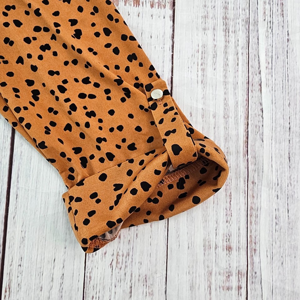 Ava &amp; Grace Burnt Orange Dot Print Roll Tab Sleeve Henley Style Blouse ...