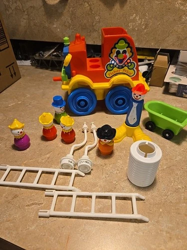 Vintage Fisher-Price #657 Crazy Clown Fire Brigade Set Complete With Extras