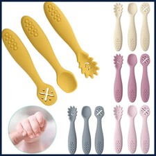 3PCS Silicone Spoon Fork For Baby Utensils Set Feeding Food Toddler Learn To Eat