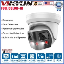 VIKYLIN 4K 8MP 180° Panoramic Turret Camera Dual Lens Full Color IR Built-in Mic