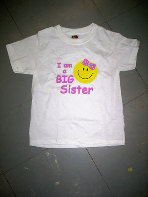 New Big Sister Smiley Face White T-Shirt, Size 2-4