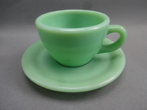Vintage Fire King Restaurant Ware THICK C Handle Cup & Saucer Jadeite (7 avail)