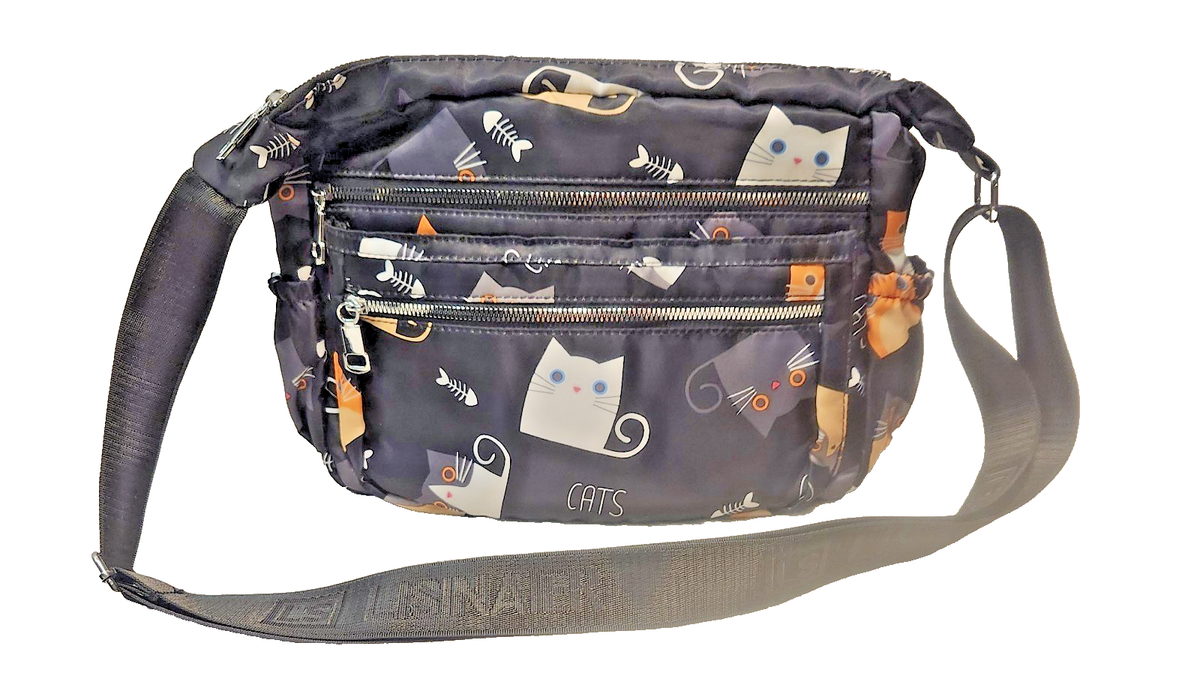 Lisinaier Colorful Kitty Cats Women's Black Nylon Shoulder Strap
