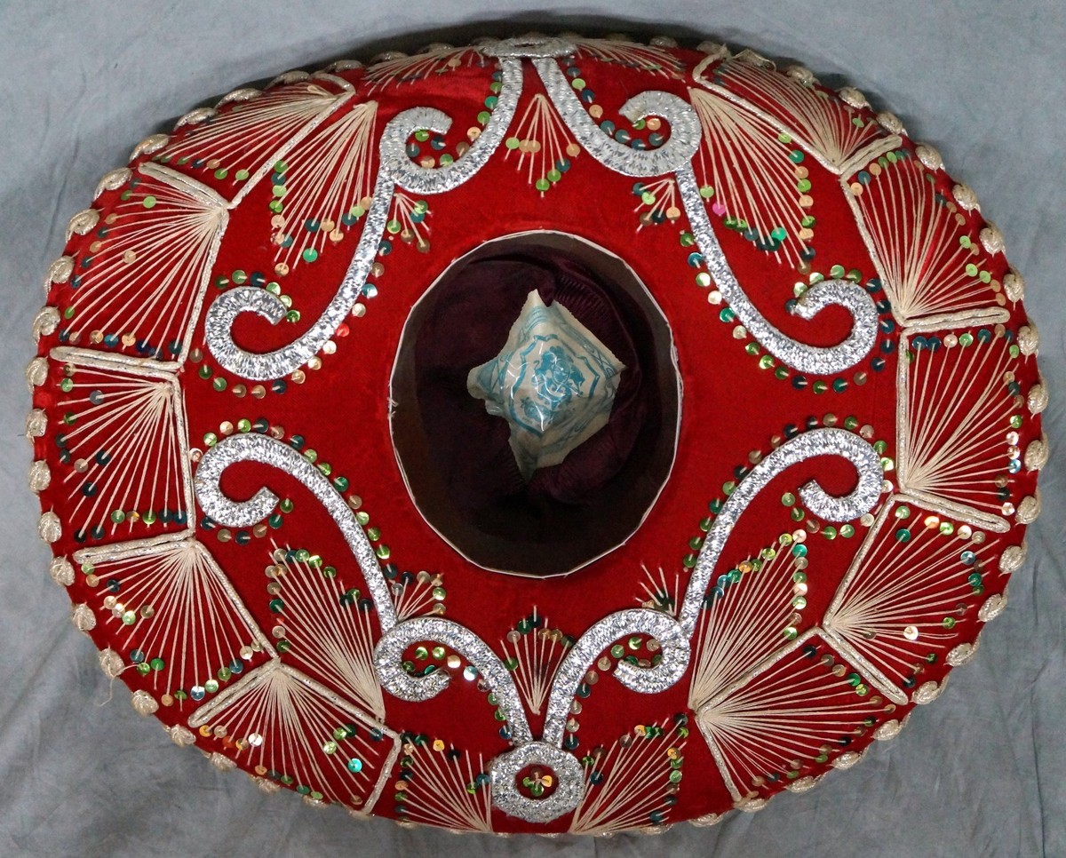 MEXICAN SOMBRERO ELABORATE RED VELVET WITH SEQUINS PARIS 