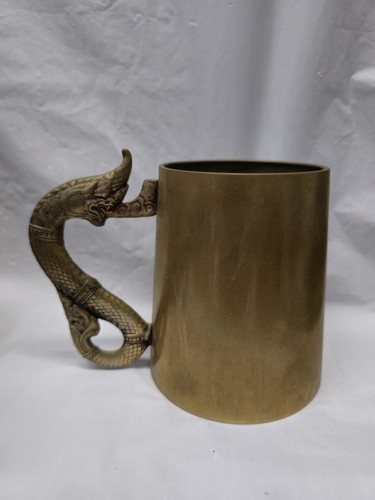 Vintage Dragon Handled Brass Beer Tankards Steins Mugs Set Of 6 1950s - Picture 2 of 22