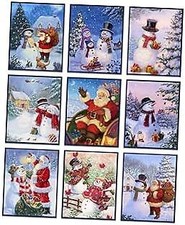 Set of 9 Merry Print Santa Claus Wall Art Pictures UNFRAMED Christmas Wall Art