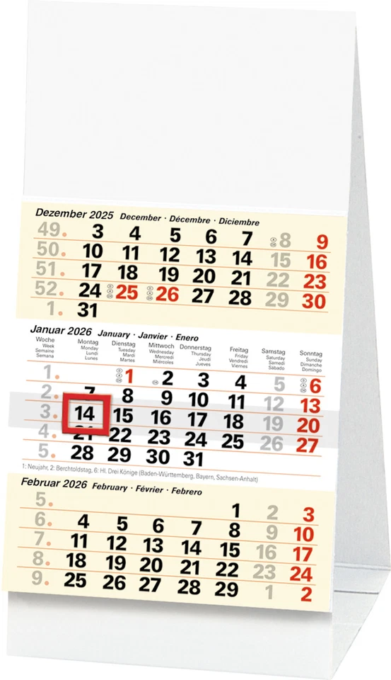 kleiner Dreimonatskalender 3 Monats Kalender 2026 BRUNNEN Tisch Aufstellkalender