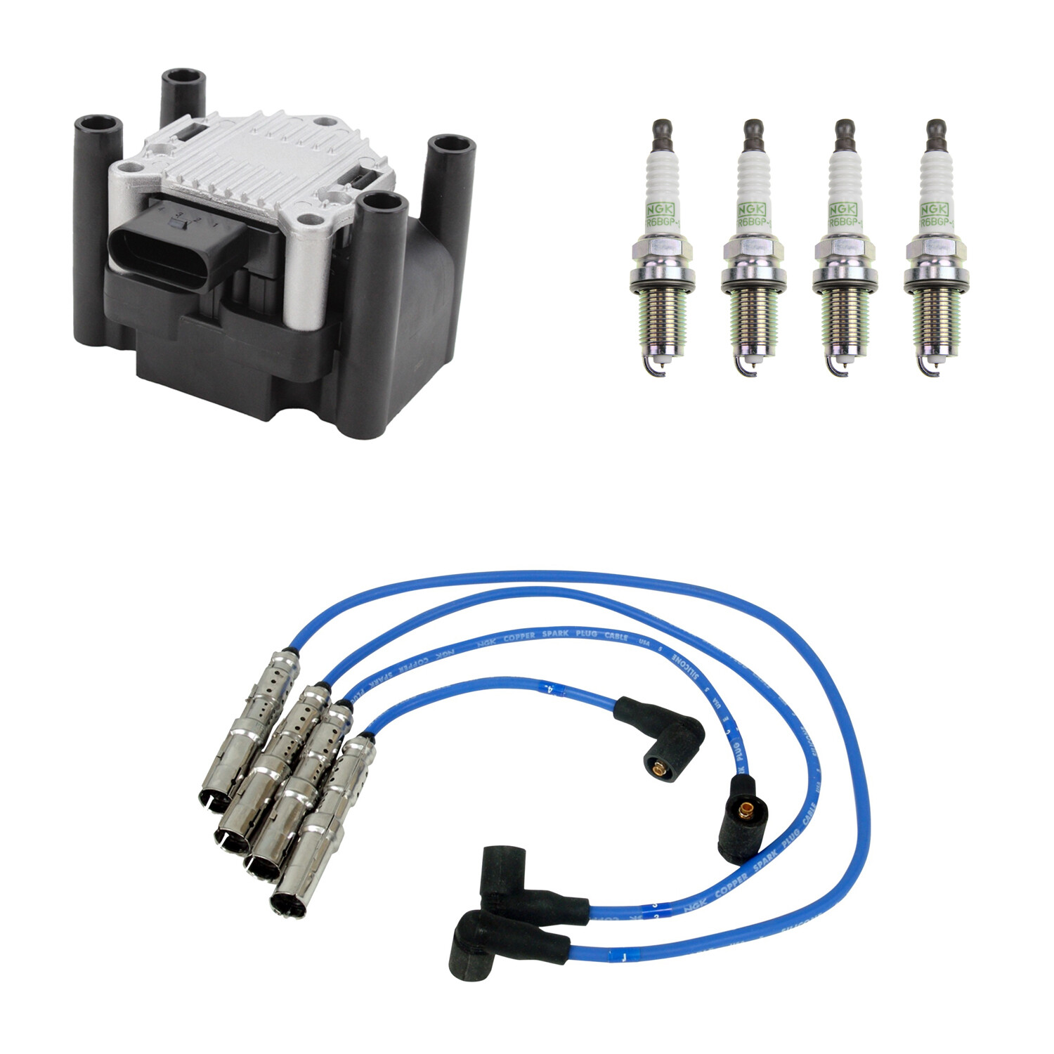 NGK Ignition Coil Wires 4 Platinum Spark Plugs Kit For Beetle Golf Jetta 2.0 L4