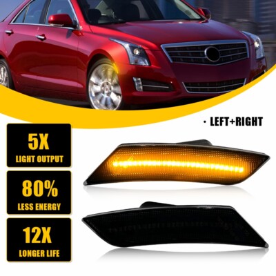 For 2013-2014 Cadillac ATS LED Front Side Marker Light Bumper Lamp Smoke Amber D