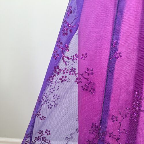 Vintage Zum Zum Prom Dress Maxi Gown 12 Purple Fairy Goth 90s Y2K Mesh Floral - Picture 7 of 12