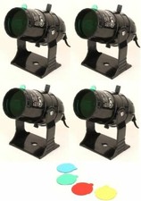 SET 4 FARI LAMPADA SPOT CON FILTRI COLORATI per vetrine, bar, effetto luce disco