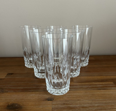 Set of 6 Baccarat Crystal Piccadilly France Clear Cut Highball Tumblers Signed