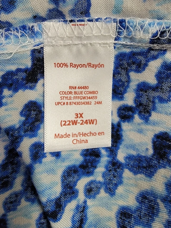 Faded Glory Womens Shirt Top Blouse Size 3X 22W/24W White Blue - Image 3 of 4