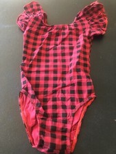 Flutter Sleeve Girls Buffalo Plaid Red Black Stretch Handmade Size L 5/6 New