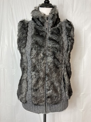 Faux Fur Vest Gray Full Zip Lined Collared Womens Fuda Size Small Sleeveless - Picture 2 of 11