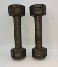 2 Vtg Ivanko 5lb Hex Cast Iron Dumbbells