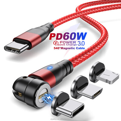 60 Watt Typ-C Magnet Schnell Ladekabel 3in1 Handy für iPhone Samsung iPad Tablet