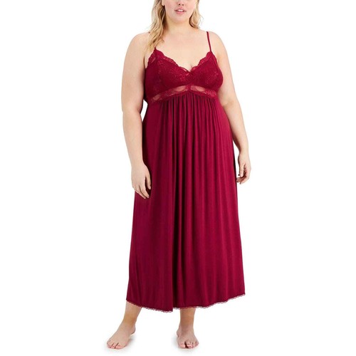 INC Lace Cup Long Nightgown Rhododendron Red Plum NWT Plus Size 2X - Picture 1 of 10