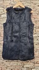 Meteo Fur Body Warmer Yves Salomon Waistcoat Vest Gilet Blue Size 40 Uk 12 473