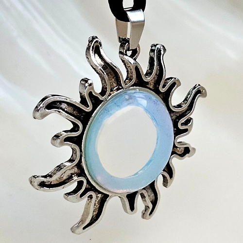 Opalite Sun Pendant Gemstone Sea Opal Crystal Healing Chakra Tie Cord Necklace - Picture 15 of 22
