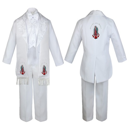 Toddler Boy Teens Christening Communion Formal Suit Guadalupe on Stole & Back - Picture 10 of 11