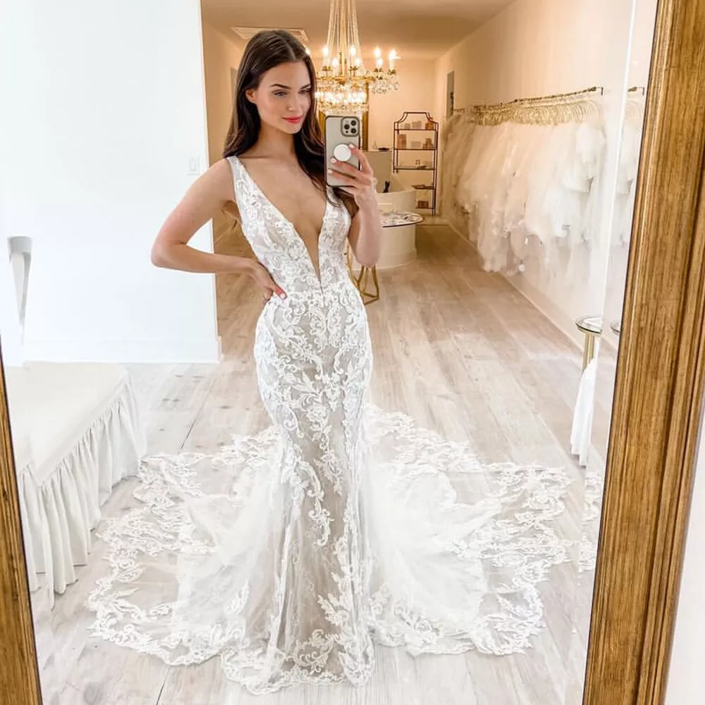 deep v wedding dress