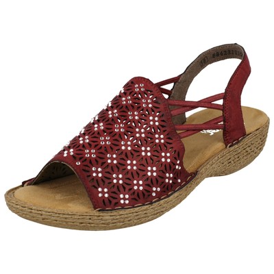 LADIES RIEKER 658B2 SLIP ON LOW WEDGE OPEN TOE DIAMANTE SUMMER SLING SANDALS