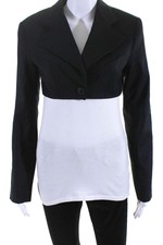 Aya Muse Womens Stok Peak Lapel Cropped Blazer Jacket Black Wool Size Small
