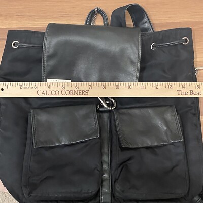 Vintage PERLINA Black Nylon & Leather Drawstring Backpack | eBay display picture 3