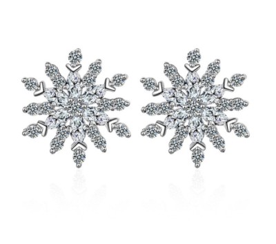 Women 925 Sterling Silver Cubic Zirconia Snowflake Stud Earrings Gift Box K63