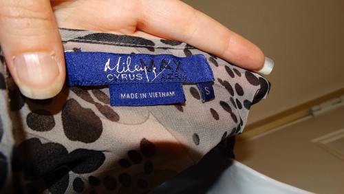 Miley Cyrus Max Azria Animal Print Purple, Gray & Black Drop Waist Blouse Size S - Picture 6 of 6
