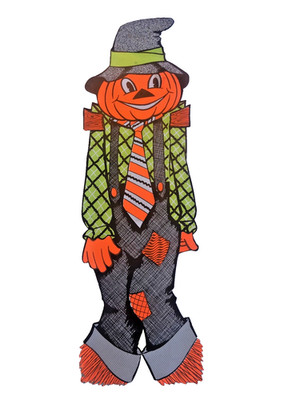 Vintage Halloween Die-Cut Fluorescent Jack-O-Lantern Scarecrow - Beistle Style