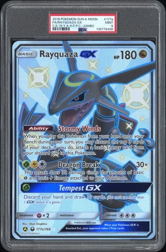 2018 POKEMON SUN & MOON CELESTIAL STORM #177A FULL ART/RAYQUAZA GX PSA 9