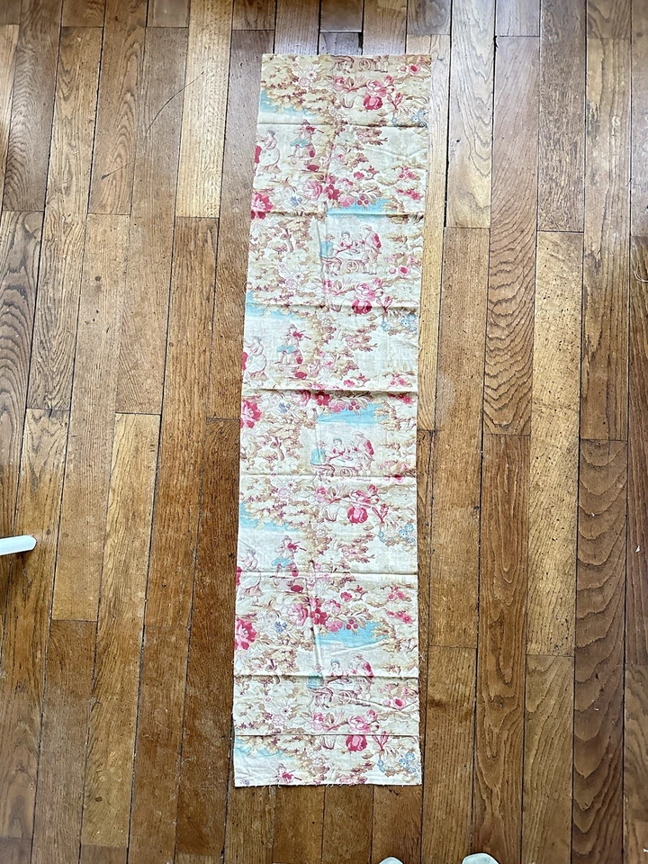 Tissu Ancien Coton Imprimé XIXème Campagne Violant Fleurs Roses Fête Village - Photo 4/4