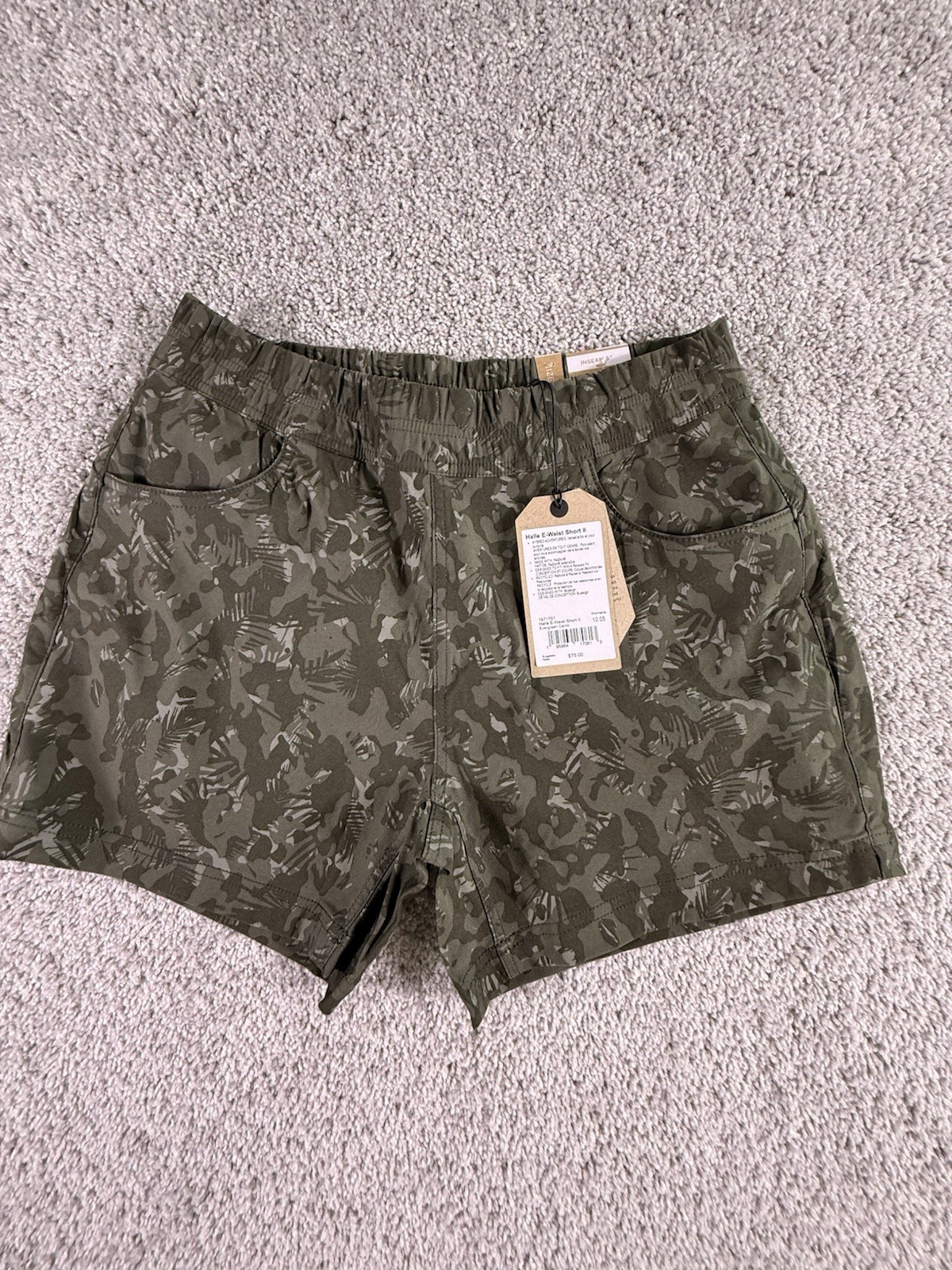 NWT Prana Camo Shorts Women’s Size 10 Inseam 5” Halle Elastic Waist