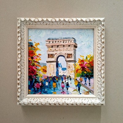 Paris Original Oil Painting Arc de Triomphe Cityscape Street Scene Unframed