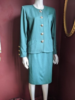 Seltene 80er Yves Saint Laurent Variations YSL Grün Jacke Rock Anzug Gr. 38/10