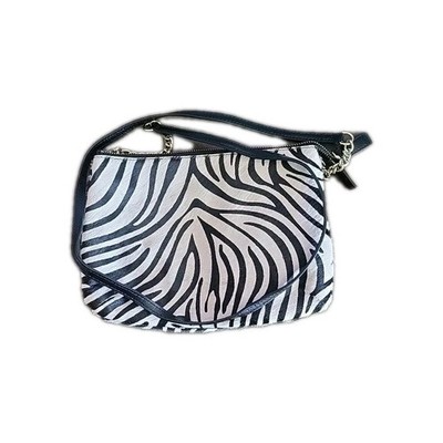 Talbots Zebra Print Shoulder Bag Black Strap Zip Rectangle Inner Pockets