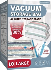 10 Large Vacuum Storage Bags with Hand Pump, Large Vacuum Seal Bags for Clothing