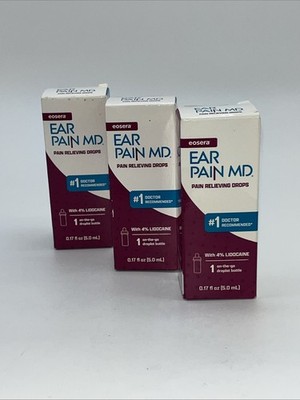 3 pack Eosera Ear Pain MD Pain Relieving Drops, Exp. 7/2026